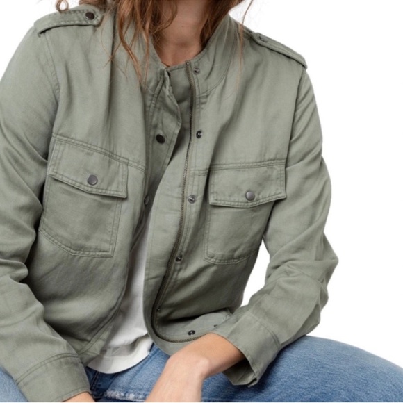 Rails Collins Utility Jacket Military Army Green Size XS Linen Blend - Picture 2 of 10